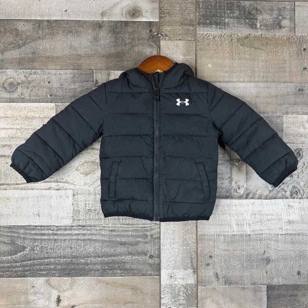 Under Armour Black Puffer Jacket With Hood Baby Size 18 Months Unisex Spellout